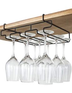 bafvt wine glass holder – stemware rack under cabinet – 304 stainless steel hanger storage shelf, fit for the cabinet 0.8“ or less (black, 3 rows)