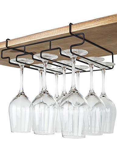 Bafvt Wine Glass Holder - Stemware Rack Under Cabinet - 304 Stainless Steel Hanger Storage Shelf, Fit for The Cabinet 0.8“ or Less (black, 3 Rows)