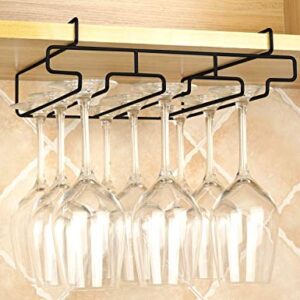 Bafvt Wine Glass Holder - Stemware Rack Under Cabinet - 304 Stainless Steel Hanger Storage Shelf, Fit for The Cabinet 0.8“ or Less (black, 3 Rows)