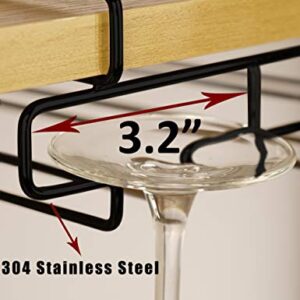 Bafvt Wine Glass Holder - Stemware Rack Under Cabinet - 304 Stainless Steel Hanger Storage Shelf, Fit for The Cabinet 0.8“ or Less (black, 3 Rows)