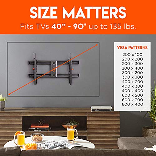 ECHOGEAR Wall Mount TV Bracket for TVs Up to 90" - Low Profile Design Tilts to Eliminate Glare - Includes Drilling Template & Can Be Leveled After Install - UL Listed for Safety