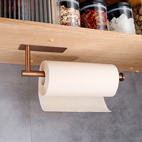 Paper Towel Holder-Paper Towel Holder Under Cabinet Wall Mounted Magnetic Paper Kitchen Towel Holder SUS304 Stainless Steel 13inch Rose Gold Paper Towel Holder for Bathroom Vanity Storage Organzier