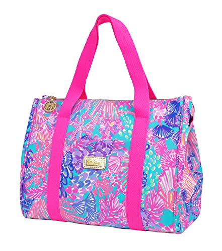 Lilly Pulitzer Thermal Insulated Lunch Cooler Large Capacity, Women's Lunch Bag with Storage Pocket and Shoulder Straps, Splendor in the Sand