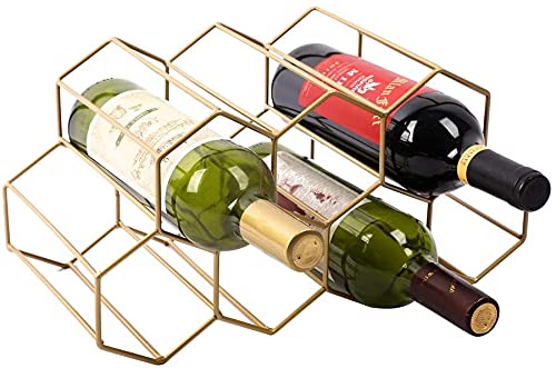 Urban Deco Countertop Wine Rack 7 Wine Bottle Holder for Wine Storage Small Wine Rack Gold Modern Wine Holders Stands for Counter Metal Wine Rack Table Top Wine Racks for Wine Bottle Storage