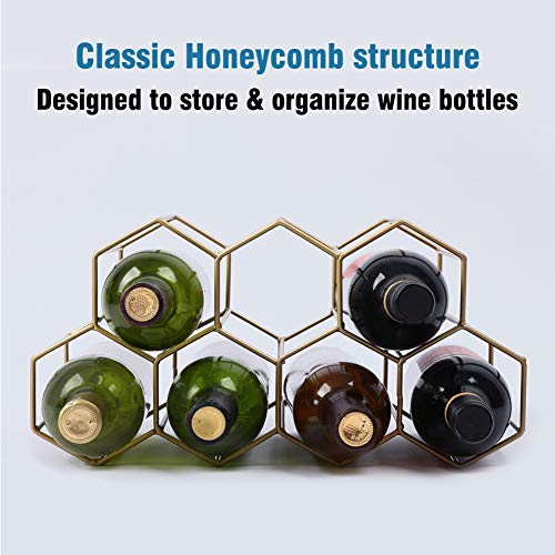 Urban Deco Countertop Wine Rack 7 Wine Bottle Holder for Wine Storage Small Wine Rack Gold Modern Wine Holders Stands for Counter Metal Wine Rack Table Top Wine Racks for Wine Bottle Storage