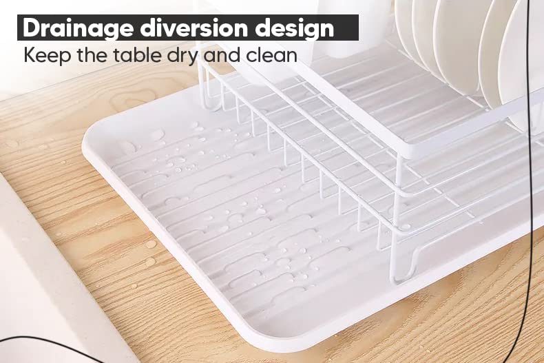 Mnml Home Dish Drying Rack for Kitchen Counter – Large Dish Rack & Drainboard Set - Dish Drainer for Sink – Dishwasher Rack Kitchen Storage with 4 Different Pieces & Tier Material (White)