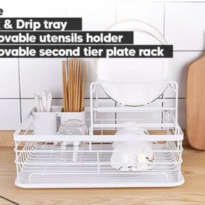 Mnml Home Dish Drying Rack for Kitchen Counter – Large Dish Rack & Drainboard Set - Dish Drainer for Sink – Dishwasher Rack Kitchen Storage with 4 Different Pieces & Tier Material (White)