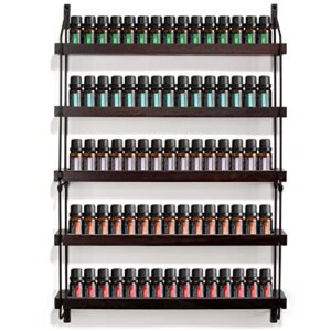 thygiftree essential oil storage shelf wall mounted wooden essential oil collection display rack organizer 5 tiers holds 75 bottles, nail polish holder paint organizer