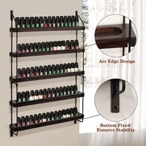 THYGIFTREE Essential Oil Storage Shelf Wall Mounted Wooden Essential Oil Collection Display Rack Organizer 5 Tiers Holds 75 Bottles, Nail Polish Holder Paint Organizer