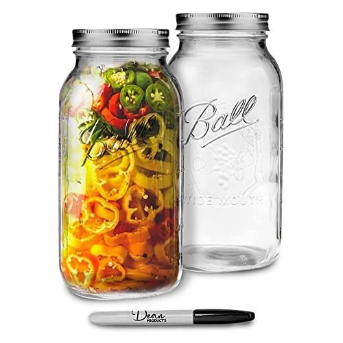 Wide Mouth Mason Jars 64 oz - 1/2 Gallon Mason Jar - Ball Mason Jars 64oz With Lids - Large Mason Jar 64 Ounce - Wide Mouth Half Gallon Mason Jars - Ball Canning Jars Wide Mouth (64 Ounce (2 Pack))