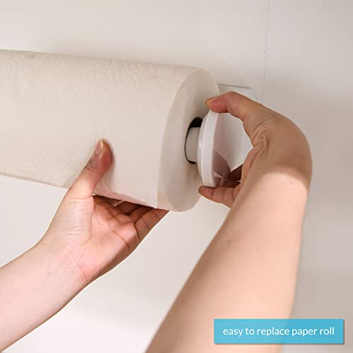 simpletome ONE Hand Tear Paper Towel Holder Under Cabinet Adhesive or Drilling Installation Aluminum Alloy + ABS (White)