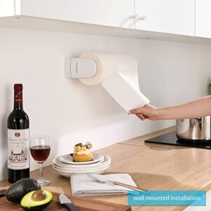 simpletome ONE Hand Tear Paper Towel Holder Under Cabinet Adhesive or Drilling Installation Aluminum Alloy + ABS (White)