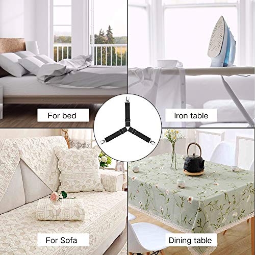 Bed Sheet Fasteners, 4 PCS Adjustable Triangle Elastic Suspenders Gripper Holder Straps Clip for Bed Sheets,Mattress Covers, Sofa Cushion