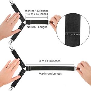 Bed Sheet Fasteners, 4 PCS Adjustable Triangle Elastic Suspenders Gripper Holder Straps Clip for Bed Sheets,Mattress Covers, Sofa Cushion