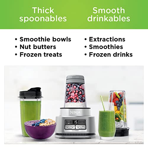 Ninja SS101 Foodi Smoothie Maker & Nutrient Extractor* 1200 WP, 6 Functions Smoothies, Extractions*, Spreads, smartTORQUE, 14-oz. Smoothie Maker, (2) To-Go Cups & Lids, Silver