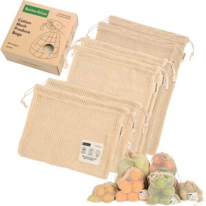 betterblue 100% organic cotton produce bags, reusable & eco friendly, set of 6
