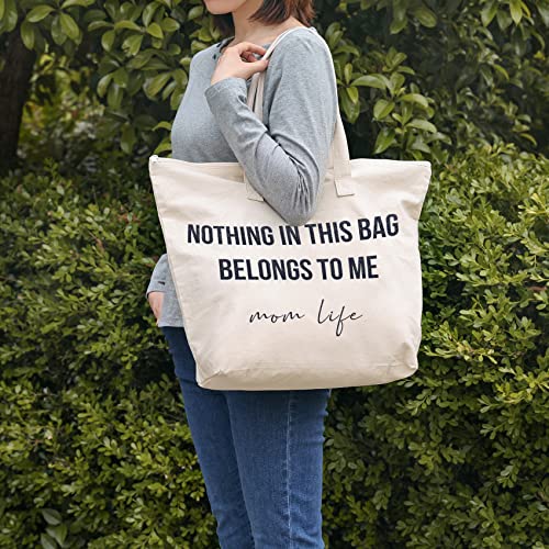 ELEGANTPARK Baby Shower Gifts for New Mom Life Tote Bag Mothers Day Christmas Birthday Gifts for Mom to be Gift Canvas Mom Tote Bag with Zipper and Pocket Shoulder Bag Cotton Ivory