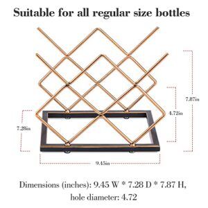 LEYON Tabletop Wine Rack 5 Bottles Wine Bottle Holder Countertop Wine Storage Rack Metal Wine Bottles Organizer Home Decorations for Kitchen Bar Cabinet (5 Bottles, Retro Gold)