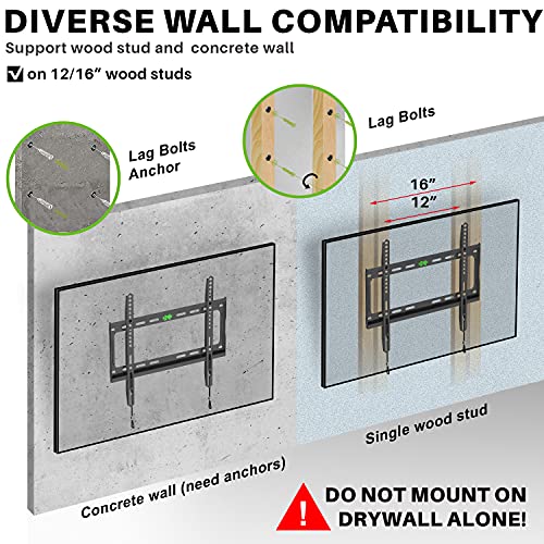 USX MOUNT Fixed TV Wall Mount with Low Profile for Most 26-55 Inch LED, LCD and Flat Screen TVs, TV Mount Bracket with VESA Up to 400x400mm and Weight Capacity 99lbs,and Space Saving TV Bracket