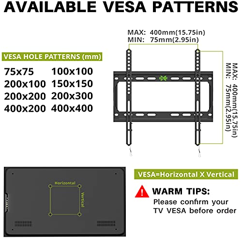 USX MOUNT Fixed TV Wall Mount with Low Profile for Most 26-55 Inch LED, LCD and Flat Screen TVs, TV Mount Bracket with VESA Up to 400x400mm and Weight Capacity 99lbs,and Space Saving TV Bracket