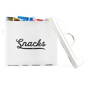 auldhome rustic snack bin, white enamelware snack container perfect for single serving snacks