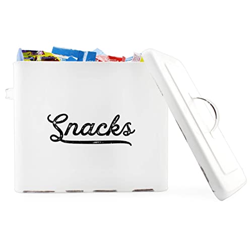 AuldHome Rustic Snack Bin, White Enamelware Snack Container Perfect for Single Serving Snacks