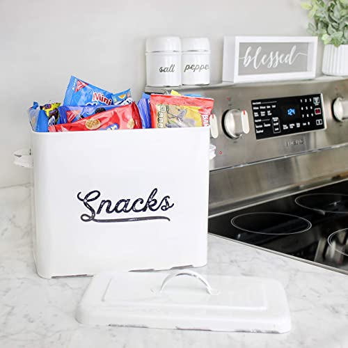 AuldHome Rustic Snack Bin, White Enamelware Snack Container Perfect for Single Serving Snacks