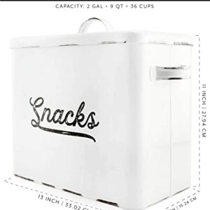 AuldHome Rustic Snack Bin, White Enamelware Snack Container Perfect for Single Serving Snacks