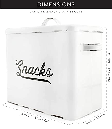 AuldHome Rustic Snack Bin, White Enamelware Snack Container Perfect for Single Serving Snacks