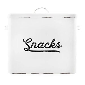 AuldHome Rustic Snack Bin, White Enamelware Snack Container Perfect for Single Serving Snacks