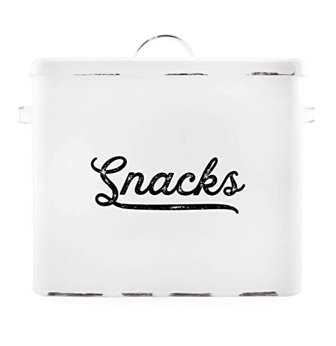 AuldHome Rustic Snack Bin, White Enamelware Snack Container Perfect for Single Serving Snacks