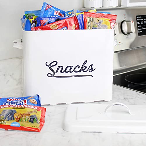 AuldHome Rustic Snack Bin, White Enamelware Snack Container Perfect for Single Serving Snacks