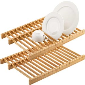 lawei 2 pack over the sink dish drying rack, bamboo dish rack plate stand pot lid holder kitchen cabinet organizer for bowl, cup, cutting board and more