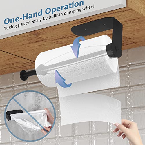 Paper Towel Holder, RIUORKIE Paper Towels Holder Under Cabinet With Damping Effect, Single-Hand Operable Kitchen Towel Holder, Under Counter Self Adhesive Paper Towel Holder For Kitchen Bathroom, Etc.