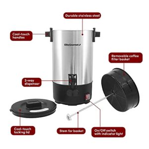 Elite Cuisine CCM-035 Maxi-Matic 30 Cup Electric Coffee Maker Urn, Removable Filter For Easy Cleanup, Two Way Dispenser with Cool-Touch Handles, Stainless Steel