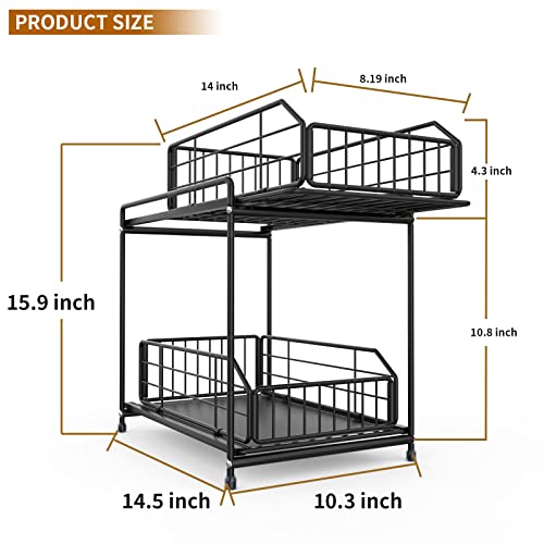 NUTSAAKK Under Sink Organizers and Storage, Kitchen Cabinet Organizer with Sliding Drawer, Upgraded Bathroom Organizer Under Sink, 2 Tier kitchen sink organizer, for Cabinets, Bathroom, Kitchen, Black