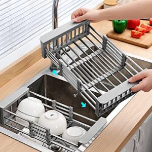 peakxcan retractable stainless steel kitchen draining rack, sink draining basket, fruit and dish rack, dish washing basket, draining bowl rack, shelf