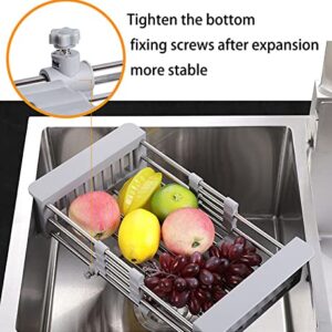 PEAKXCAN Retractable Stainless Steel Kitchen Draining Rack, Sink Draining Basket, Fruit and Dish Rack, Dish Washing Basket, Draining Bowl Rack, Shelf