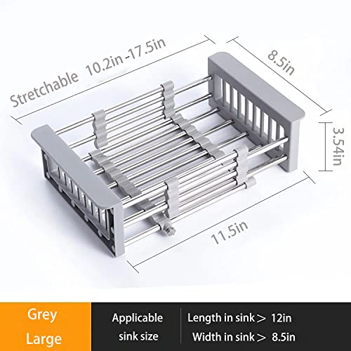 PEAKXCAN Retractable Stainless Steel Kitchen Draining Rack, Sink Draining Basket, Fruit and Dish Rack, Dish Washing Basket, Draining Bowl Rack, Shelf