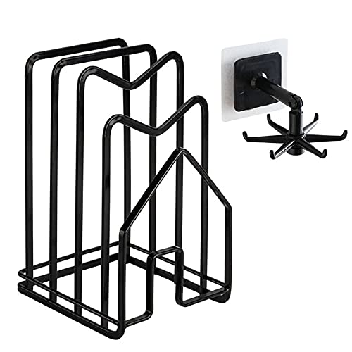 Hikinlichi Cutting Board Rack Pot Pan Lid Holder 1 Adhesive Plastic Hook Kitchen Countertop Chopping Board Holder Organizer Stand 4.92 x 5.7 x 8.47 in. Black