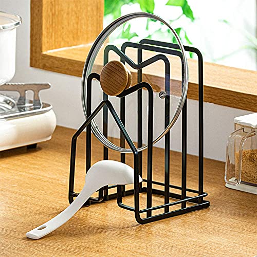 Hikinlichi Cutting Board Rack Pot Pan Lid Holder 1 Adhesive Plastic Hook Kitchen Countertop Chopping Board Holder Organizer Stand 4.92 x 5.7 x 8.47 in. Black