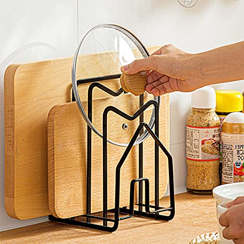 Hikinlichi Cutting Board Rack Pot Pan Lid Holder 1 Adhesive Plastic Hook Kitchen Countertop Chopping Board Holder Organizer Stand 4.92 x 5.7 x 8.47 in. Black