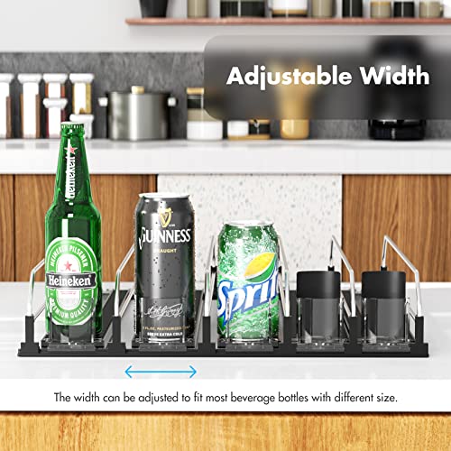 MAXTUF Drink Dispenser for Fridge, Soda Can Organizer for Refrigerator, Adjustable Width Beverage Self-Pushing Glide Rack, Up to 30 Cans Storage for Fridge Pantry (16.4 Inch, 5 Rows)