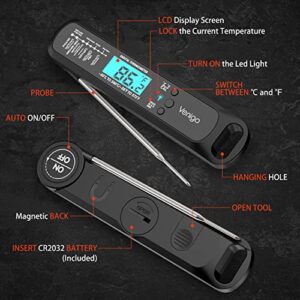 Venigo Digital Meat and Food Thermometer for Cooking and Grilling, Waterproof Instant-Read Cooking Thermometer, Kitchen Probe Thermometer for Baking, Roasting, Smoking, Deep Frying (Black)