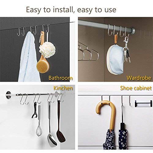 Poeland 1kuan Over Cabinet Drawer Double Hooks 304 Stainless Steel Multiple Use Narrow Door Hook for Kitchen, Bathroom, Drawer, Wardrobe Door, Cabinet Door to Hang Bags, Towels, Coat More Pack of 4