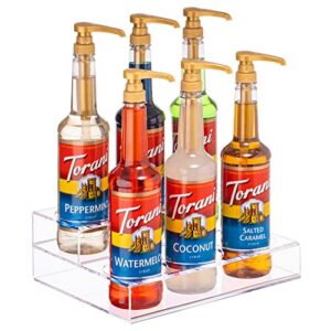 acrylic bottle holder | wine display riser | 6 bottles, 2 tier rack | bar counter-top display stand | wine rack holder for kitchen, pantry, fridge | storage organizer for wine, soda, syrups and beer