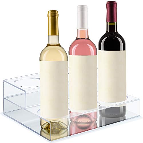 Acrylic Bottle Holder | Wine Display Riser | 6 Bottles, 2 Tier Rack | Bar Counter-Top Display Stand | Wine Rack Holder for Kitchen, Pantry, Fridge | Storage Organizer for Wine, Soda, Syrups and Beer