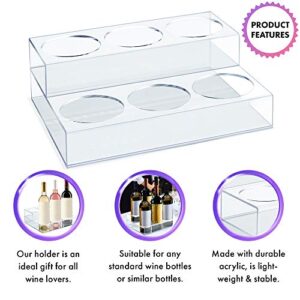 Acrylic Bottle Holder | Wine Display Riser | 6 Bottles, 2 Tier Rack | Bar Counter-Top Display Stand | Wine Rack Holder for Kitchen, Pantry, Fridge | Storage Organizer for Wine, Soda, Syrups and Beer