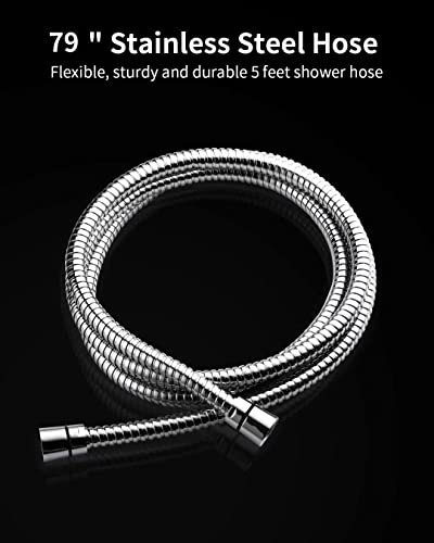 Ezelia High Pressure Shower Head with Pause Mode and Massage Spa, 5 Settings Handheld Showerhead Sprayer with 79" Stainless Steel Hose, Easy to Install, California Compliant 1.8 GPM