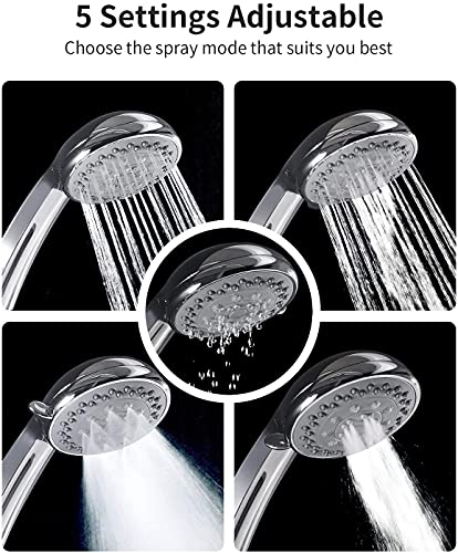 Ezelia High Pressure Shower Head with Pause Mode and Massage Spa, 5 Settings Handheld Showerhead Sprayer with 79" Stainless Steel Hose, Easy to Install, California Compliant 1.8 GPM